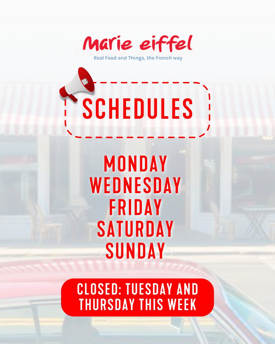 marieeiffel's tweet image. Here’s our schedule for the week! 🌟 We’re open Monday, Wednesday, Friday, Saturday, and Sunday. Closed Tuesday and Thursday. See you soon! 💛 #MarieEiffel #ShelterIsland #ThisWeekAtMarieEiffel #ShopLocal #ShelterIslandLiving #CozyVibes