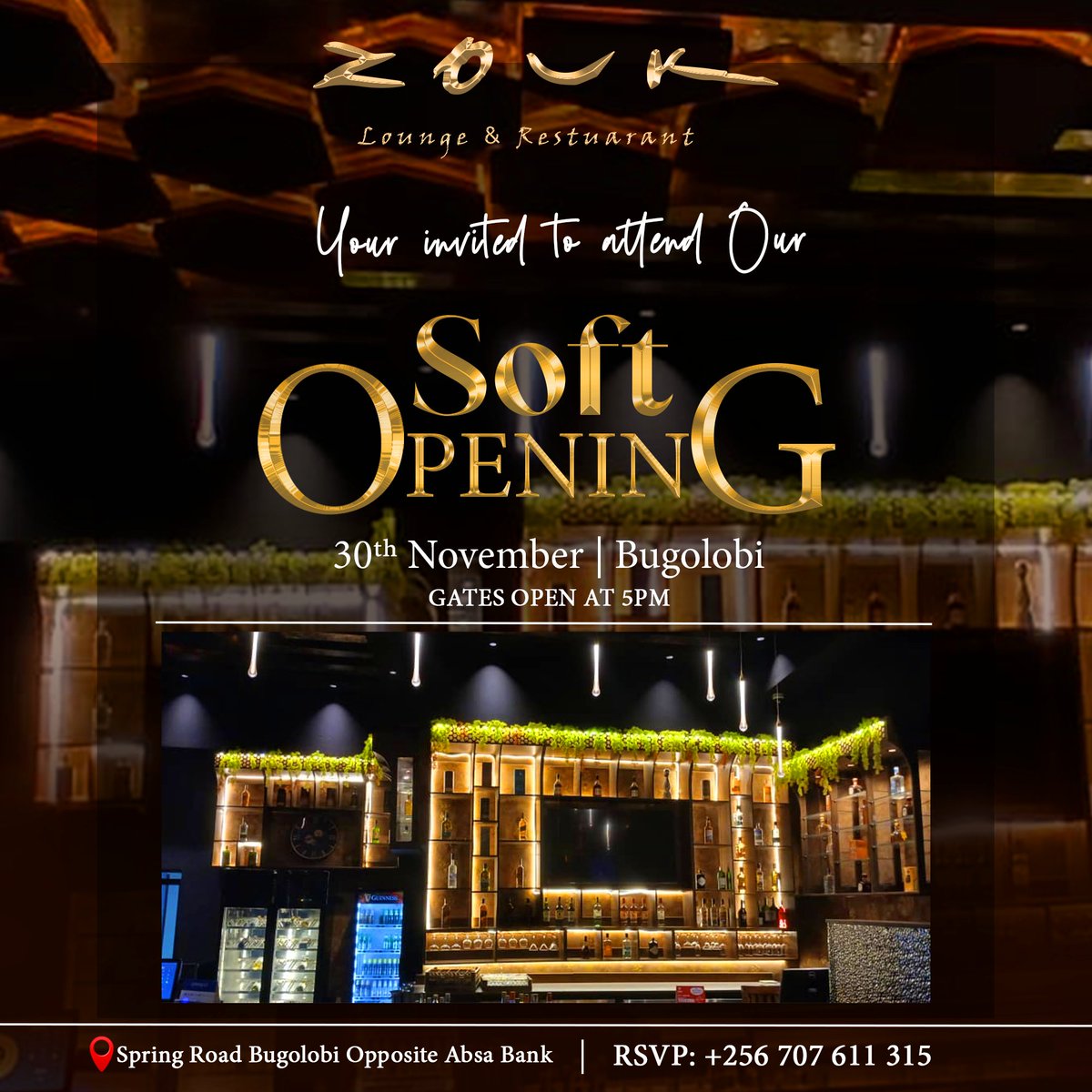 Noretirevents's tweet photo. The Moment Has Arrived!
Join us this Saturday, November 30th, for the soft opening of ZOUK LOUNGE & RESTAURANT, where luxury meets flavor.
Experience an unforgettable evening in our stunning space.
We can't wait to welcome you!
Location: Bugolobi, opp Absa Bank (former Karibu) https://t.co/yy5bC5TKkw