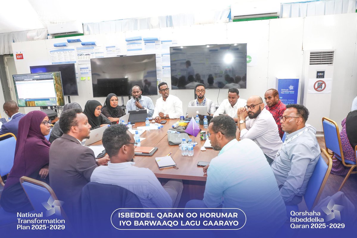NTPSomalia's tweet photo. The National Transformation Plan (NTP) Center in Mogadishu is making steady progress on the 2025-2029 National Plan. For nearly two months, government staff and international experts have convened daily to advance this critical initiative. #SomaliaNTP https://t.co/RoJlaEEAcT