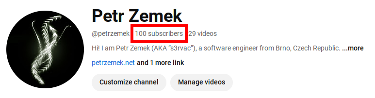 s3rvac's tweet photo. My humble YouTube channel has reached 100 subscribers. It ain't much, but it's honest work 😀 https://t.co/5db2nd3iYl