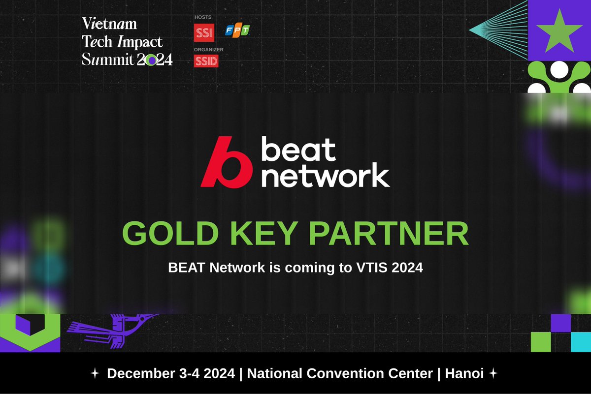 vietnamtechweek's tweet photo. 🔴 𝗕𝗘𝗔𝗧 𝗡𝗲𝘁𝘄𝗼𝗿𝗸 𝗷𝗼𝗶𝗻𝘀 𝗮𝘀 𝗚𝗼𝗹𝗱 𝗞𝗲𝘆 𝗣𝗮𝗿𝘁𝗻𝗲𝗿 𝗼𝗳 𝗩𝗧𝗜𝗦 𝟮𝟬𝟮𝟰👁🗨
#BEATNetwork—Vietnam’s largest social media and digital content network—delivers 70+ channels, 70+ million followers, and 3+ billion monthly impressions. With diverse and creative content, BEAT Network supports VTIS 2024 in amplifying our message, spreading the event to a wider audience and driving engagement.
Join #VTIS2024 and #BEATNetwork as we bring tech innovations to a broader audience.
𝗚𝗲𝘁 𝘆𝗼𝘂𝗿 𝘁𝗶𝗰𝗸𝗲𝘁𝘀 👇
https://t.co/UjC3INCh7t
https://t.co/CoWy7iiMrE
𝘝𝘪𝘦𝘵𝘯𝘢𝘮 𝘛𝘦𝘤𝘩 𝘐𝘮𝘱𝘢𝘤𝘵 𝘚𝘶𝘮𝘮𝘪𝘵 - 𝘛𝘩𝘦 𝘎𝘢𝘵𝘦𝘸𝘢𝘺 𝘛𝘰 𝘝𝘪𝘦𝘵𝘯𝘢𝘮
––––––––––––––––––––––
🗓️ December 3-4
📍 Vietnam National Convention Center (NCC), Hanoi
🤝 Hosted by SSI & FPT. Organized by SSID