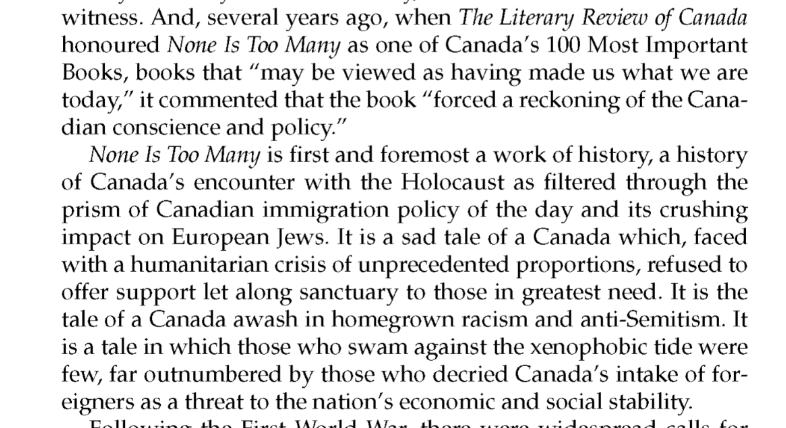 JennyAbrevalla's tweet photo. @kyomizuko @LiorBibasMD Interestingly, as Canadian soldiers were giving their life in Europe to rescue Jews (according to your invented version of history), Canada's motto between 1933-1945 was #Noneistoomany". https://t.co/nvOnbUfKC4