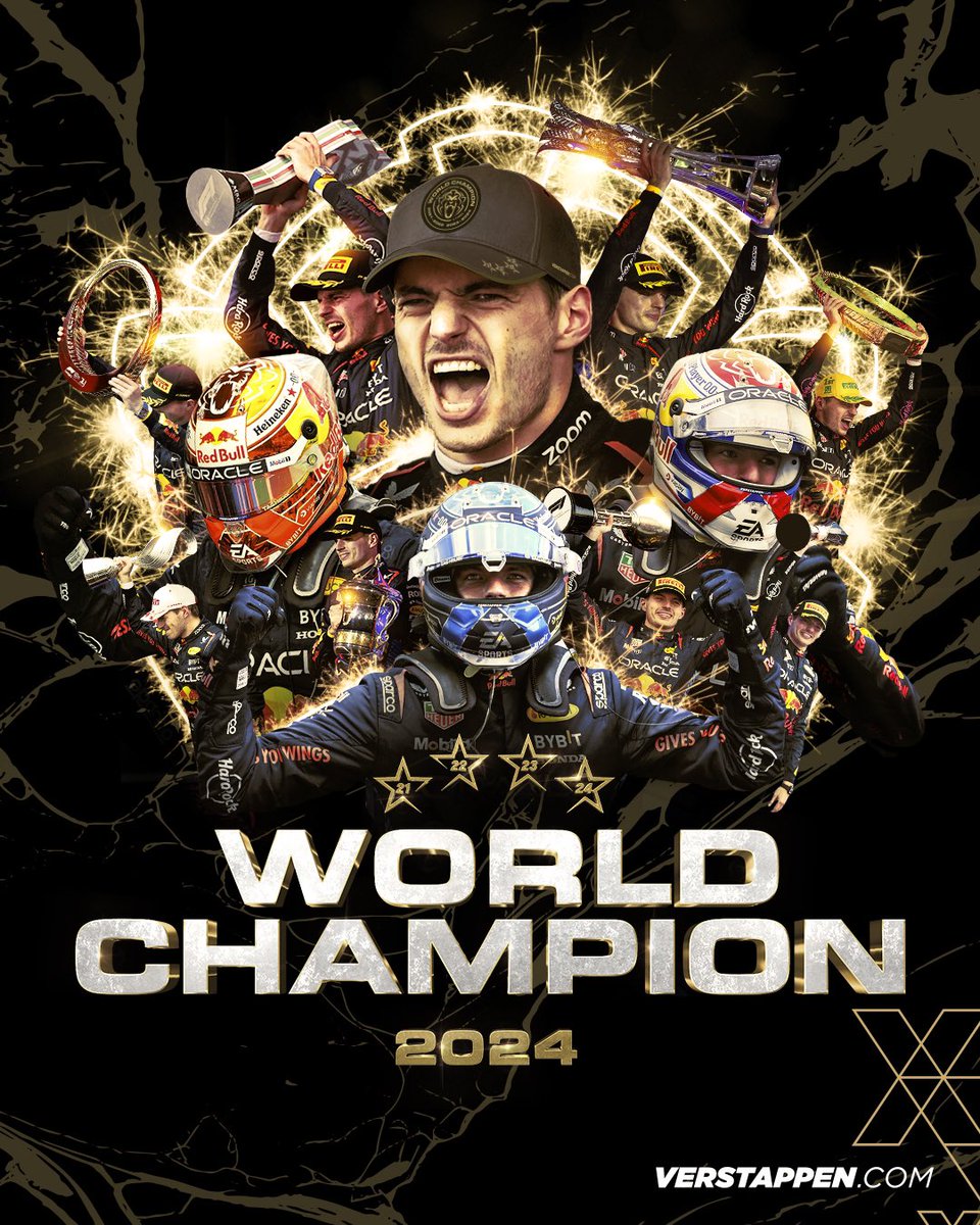 JB_RBPaddockF1's tweet photo. Max Verstappen you are a 4 time #worldchampion 🏆🏆🏆🏆

So happy for you @Max33Verstappen @redbullracing 
Man you had to work for this one but there was never any doubt that you would go into this weekend on a mission!
Still Number 1!

#2024season #pdk1 #F1 #LasVegasGP #race22 #vegasstrip #maxverstappen #redbullracing #f1worldchampion #4timechampion