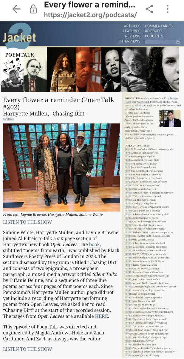 Ever flower a reminder - Poem Talk #202 with Harryette Mullen and Open Leaves jacket2.org/podcasts/every…