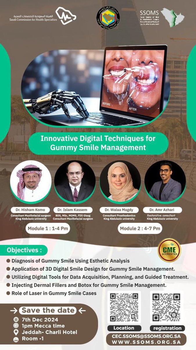 DentalSaudi's tweet photo. المؤتمر السنوي التاسع للجمعية السعودية لجراحة الفم والوجه والفكين 
The "9th Annual International Conference of the Saudi Society of Oral and Maxillofacial Surgery” 📣

🗓️ 6-7 December 2024
📍Jeddah

Registration:
https://t.co/VS1QvNQo0p

يوجد خصم 30% على ورش العمل للمجموعات 📣 https://t.co/5QjyD2FMPL