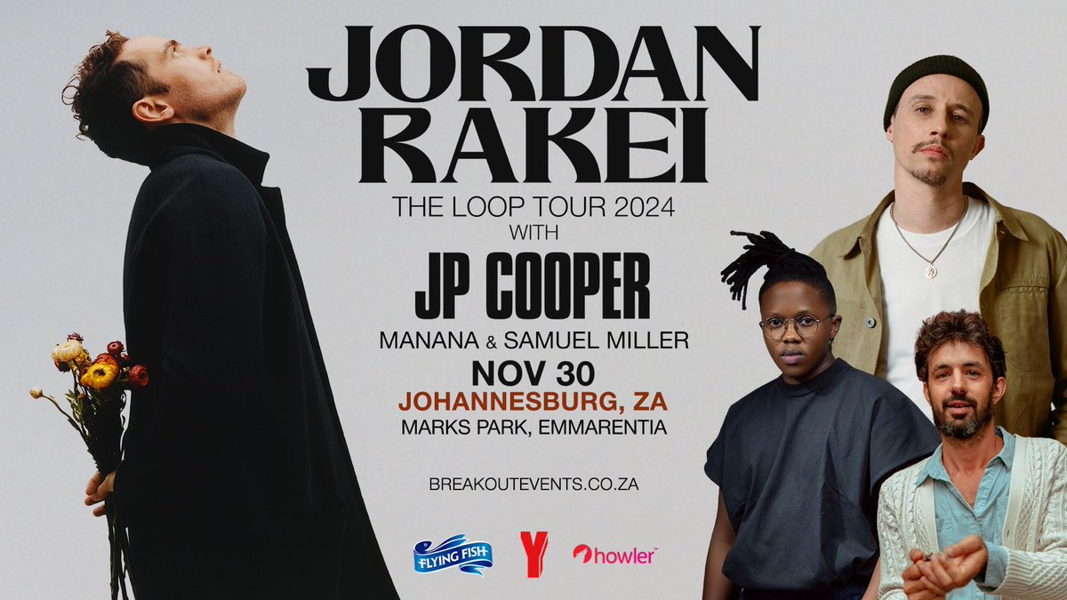 Yfm's tweet image. Jordan Rakei has captivated millions with his unique blend of soul, jazz, and R&amp;amp;B and now he’s here to captivate you!

Witness his mastery live on Saturday, 30 November at Marks Park, Emmarentia. Plus experience a captivating performance from JP Cooper!

Get your tickets 👉…