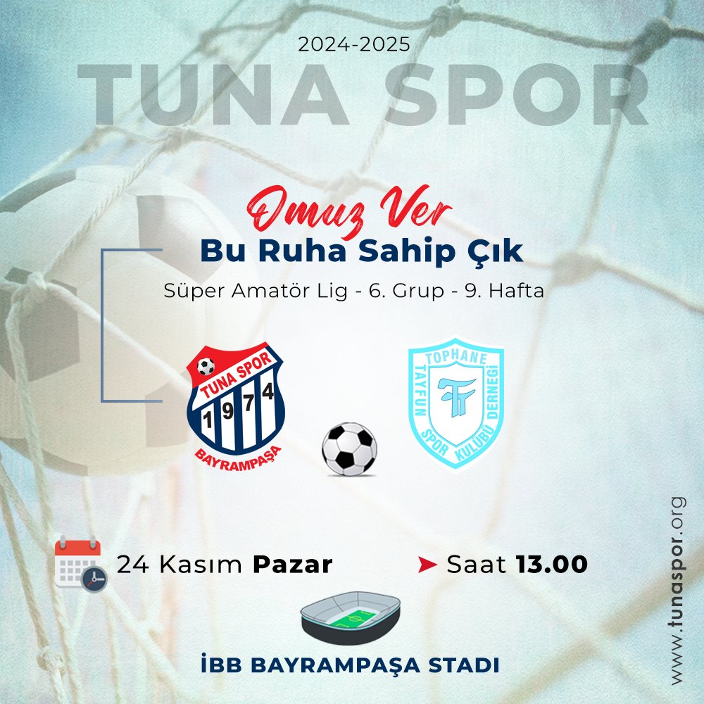 ⚽️ Haydi Tuna! 🔵🔴

Şimdi kazanma zamanı 💪

🗓 Süper Amatör Lig 9. hafta mücadelesinde Tophane Tayfun'u konuk ediyoruz. 

#TunaSpor #Bayrampaşa #SüperAmatörLig #SAL