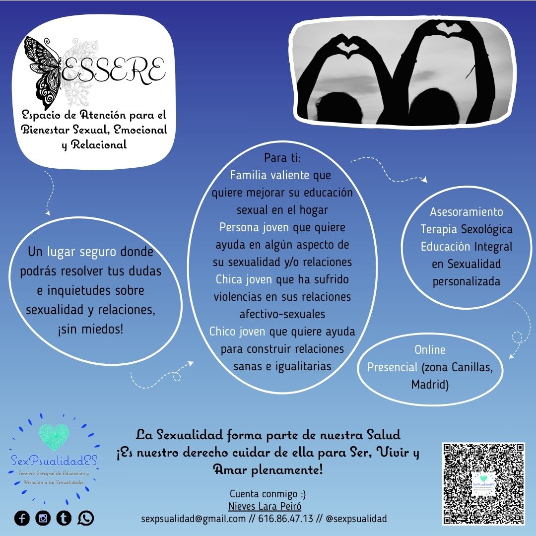 SexPsual's tweet image. 🤗Feliz de presentaros #Essere mi espacio de #AtenciónSexológica y #ViolenciasMachistas #ViolenciasSexuales #EducaciónSexual para #familias #adolescentes #jóvenes 
🥰No dudes en escribirme sin compromiso, será un placer ayudarte!
