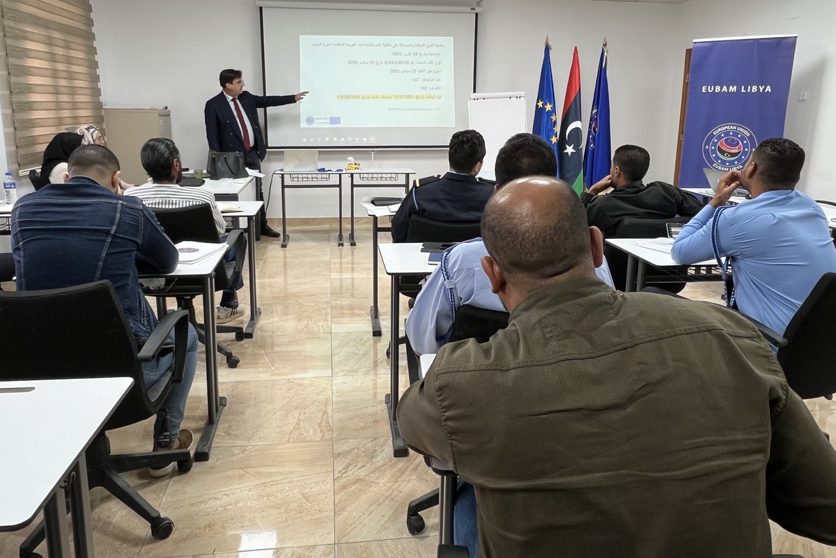 EUBAMLibya's tweet photo. The Libyan Customs Authority (LCA) recently concluded a successful Risk Management Training program. By equipping officers with advanced skills, the LCA is enhancing border security and facilitating trade. #LCA #bordersecurity #customs #Libya https://t.co/v4dawUdZyX