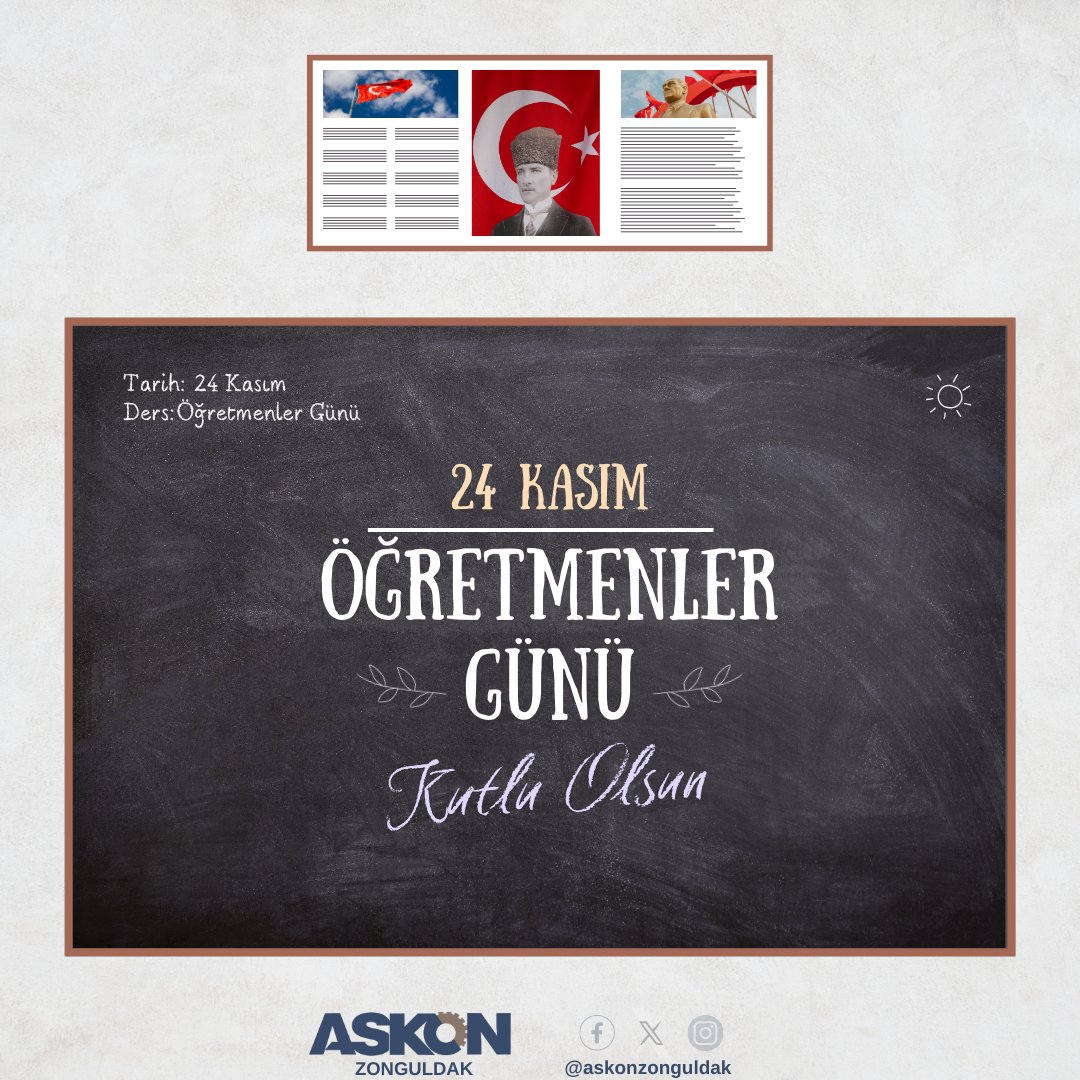 Başöğretmenimiz Atatürk, şehit öğretmenlerimizin ve ilim, irfan yolunun ışığı olan tüm fedakâr öğretmenlerimizin  #24KasımÖğretmenlerGünü kutlu olsun.