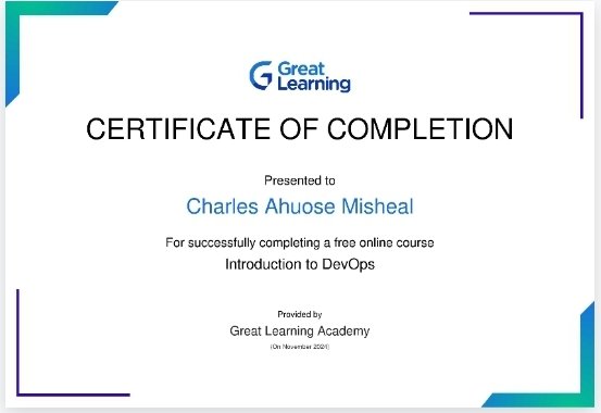 charles_misheal's tweet image. Hi all, 
I have successfully completed the &quot;Introduction to DevOps&quot; course offered by Great Learning Academy. 
 #GreatLearningAcademy #greatlearning #glacertificate