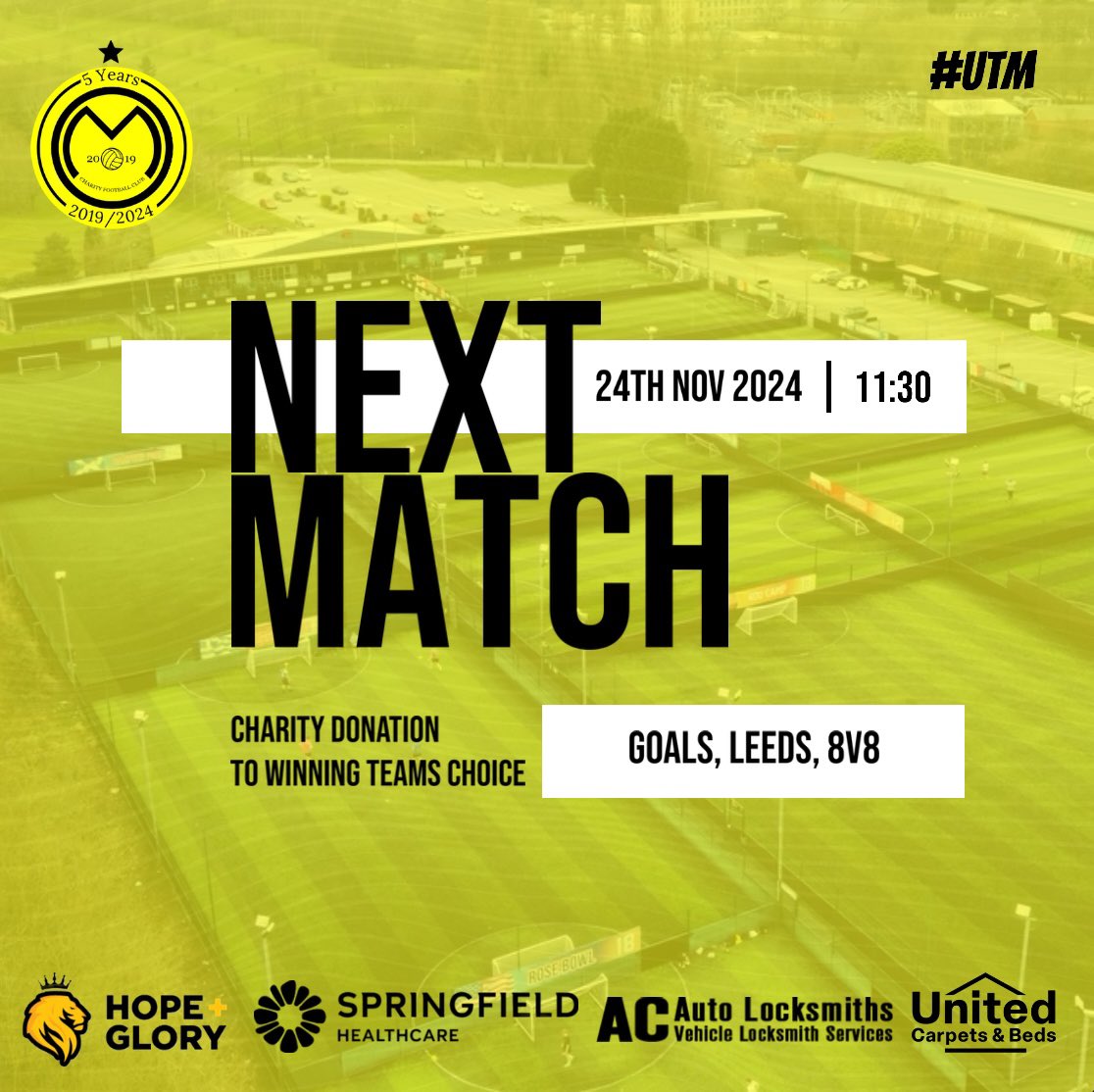 🟡⚫️⚽️MATCH DAY⚽️⚫️🟡

We’ve had a couple of cancellations recently so to end our year we’re playing an 8v8 match with the charity money raised going to the winning teams choice of charity

#UTM 🟡⚫️