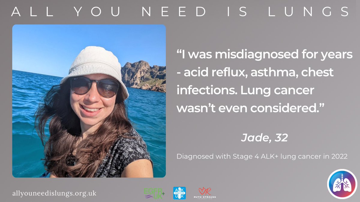 At just 32, Jade is living with Stage 4 ALK+ #lungcancer after years of misdiagnoses. She was told it was asthma, acid reflux, or maybe a chest infection—lung cancer wasn’t even considered.

Read Jade’s story 👉 allyouneedislungs.org.uk/volunteers-voi…

#AllYouNeedisLungs #LCSM #LCAM #NSCLC