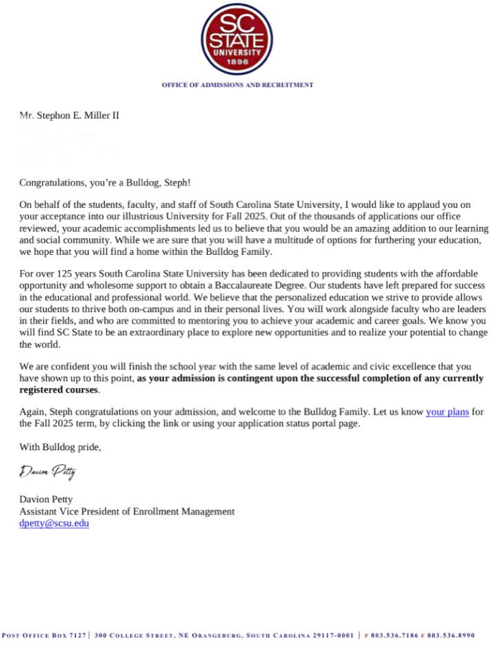 I'm blessed to say that I received another academic scholarship from South Carolina State University 🐶 Thank you God❤️