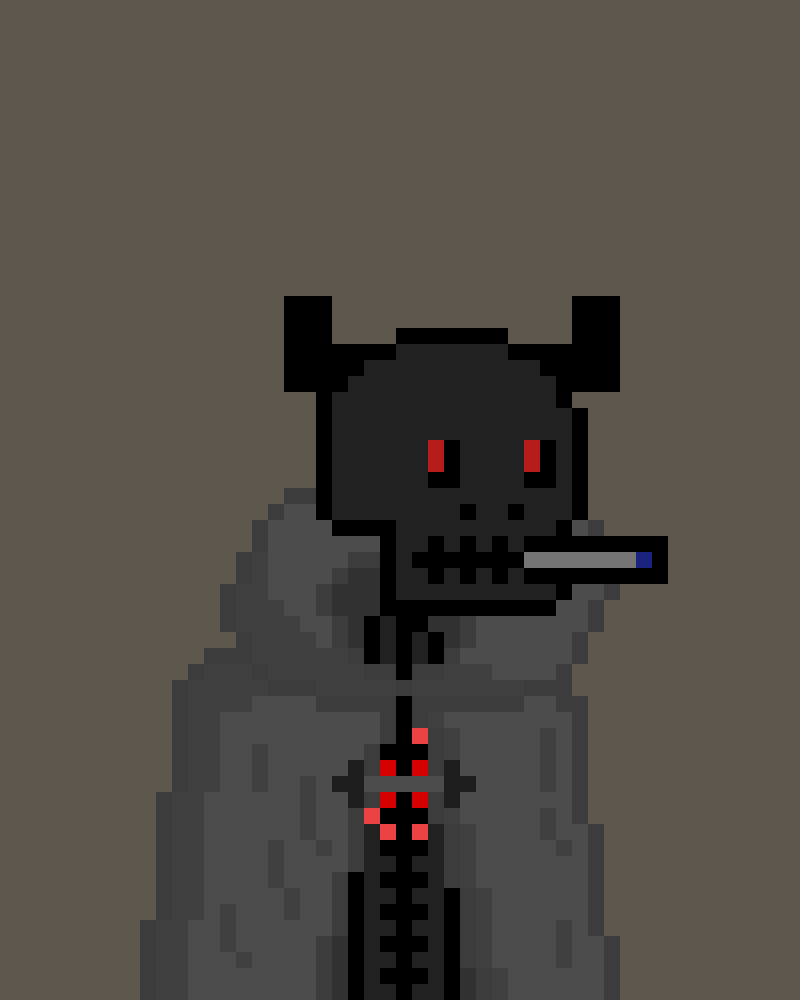 _PixelSkeletons's tweet photo. With bull horns that command respect and a cape, 💀this skeleton emerges as the watchman of the unknown. His red eyes glow like embers in the darkness.
Every puff is a reminder of its strength and the secrets it guards.☀️💎

#NFT #NFTCommunity #nftcollectors #NFTcollection #NFTs https://t.co/GRez3Kj51l