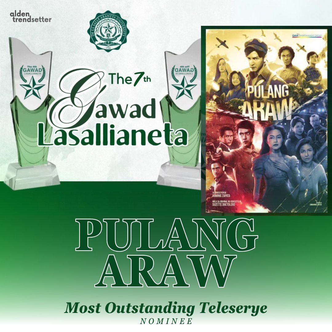 AldenTrendsOFC's tweet photo. And the NOMINATIONS are now rolling in! 🙌🏻🙌🏻🙌🏻

CONGRATULATIONS to our BEST ACTOR and our KING ALDEN RICHARDS for being nominated in the 7th Gawad Lasallianeta for the following categories --

⭐️ Most Outstanding Actor in a Drama Series: ALDEN RICHARDS as EDUARDO DELA CRUZ [Pulang Araw]
⭐️ Most Influential Celebrity

KUDOS as well to the cast, staff, crew, and the whole team behind Pulang Araw for their nomination --
⭐️ Most Outstanding Teleserye

We wish you all the best of luck! 🥰

@aldenrichards02  @GMADrama  @gmanetwork 
#PulangAraw 
#7thGawadLasallianeta
#ALDENRichards 
📌  |  https://t.co/dVWHVBZ4kx