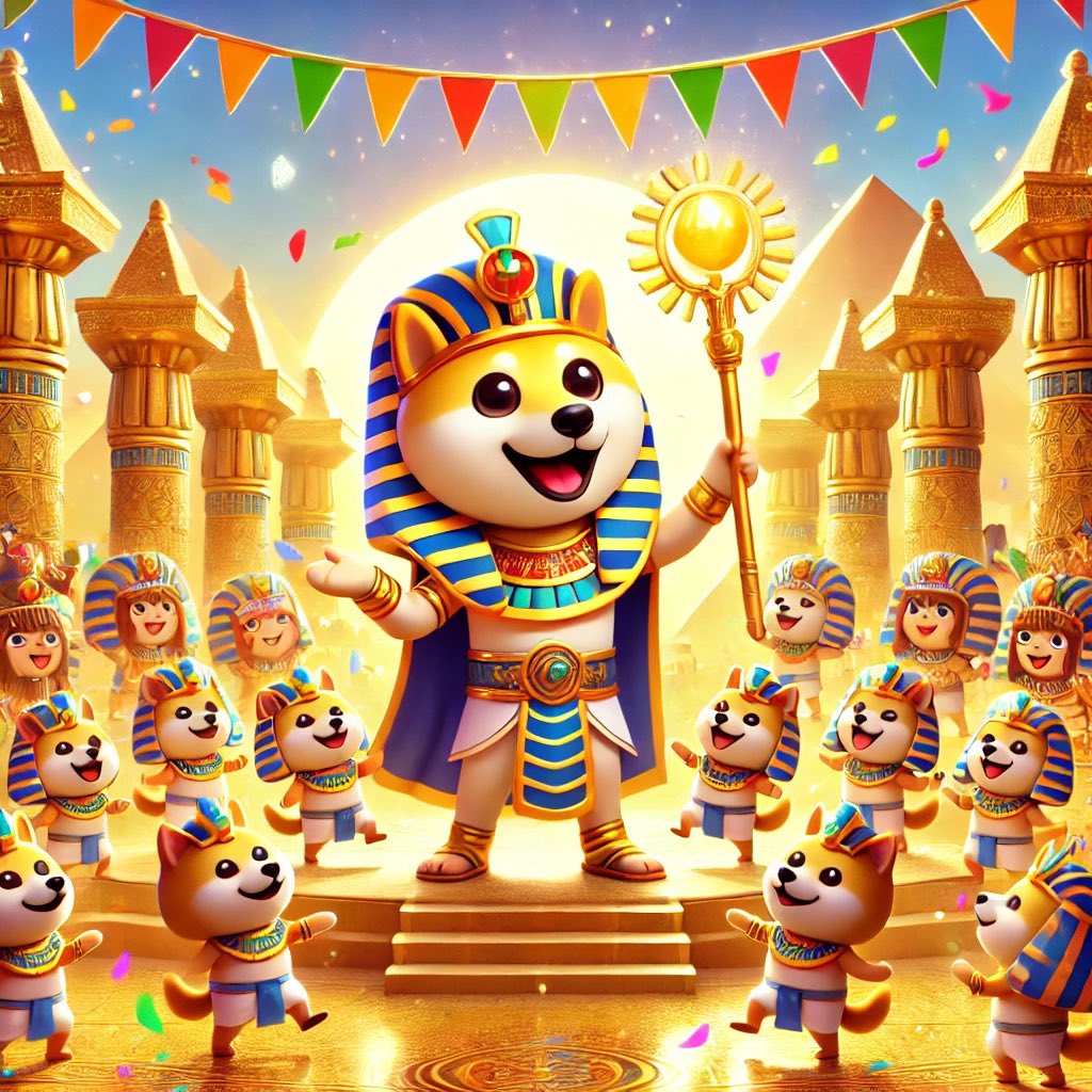 PharaohDoge's tweet photo. Pharaoh Doge leads a joyous celebration under the golden sun! 🎉✨ Surrounded by music, laughter, and unity, this magical courtyard brings happiness and life to the heart of the Doge dynasty. 🌺🐕🌞 #PharaohDoge #GoldenCelebration #UnityAndJoy #AncientFestivities https://t.co/5FGSHXdt0Y