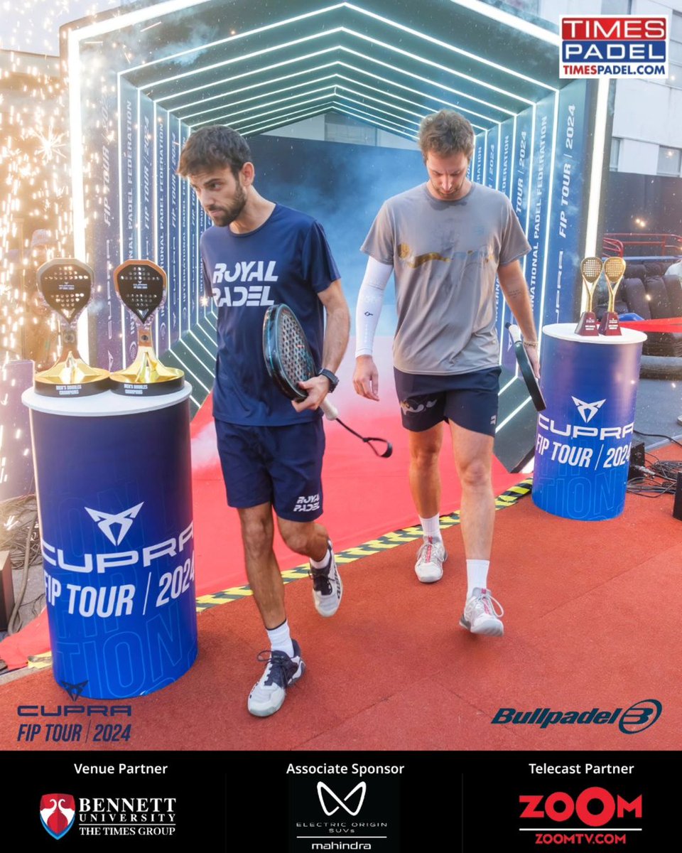 TimesNow's tweet image. Men's Final Of FIP Promotion India Padel Open

In frame | Spain's Pol Alsina &amp;amp; Edu Altimires walks out for the ultimate padel final

Don't miss the thrilling tournament at Bennett University from November 21 to 24!   

#Padel #PadelTime #WorldPadelTour #PadelTournament