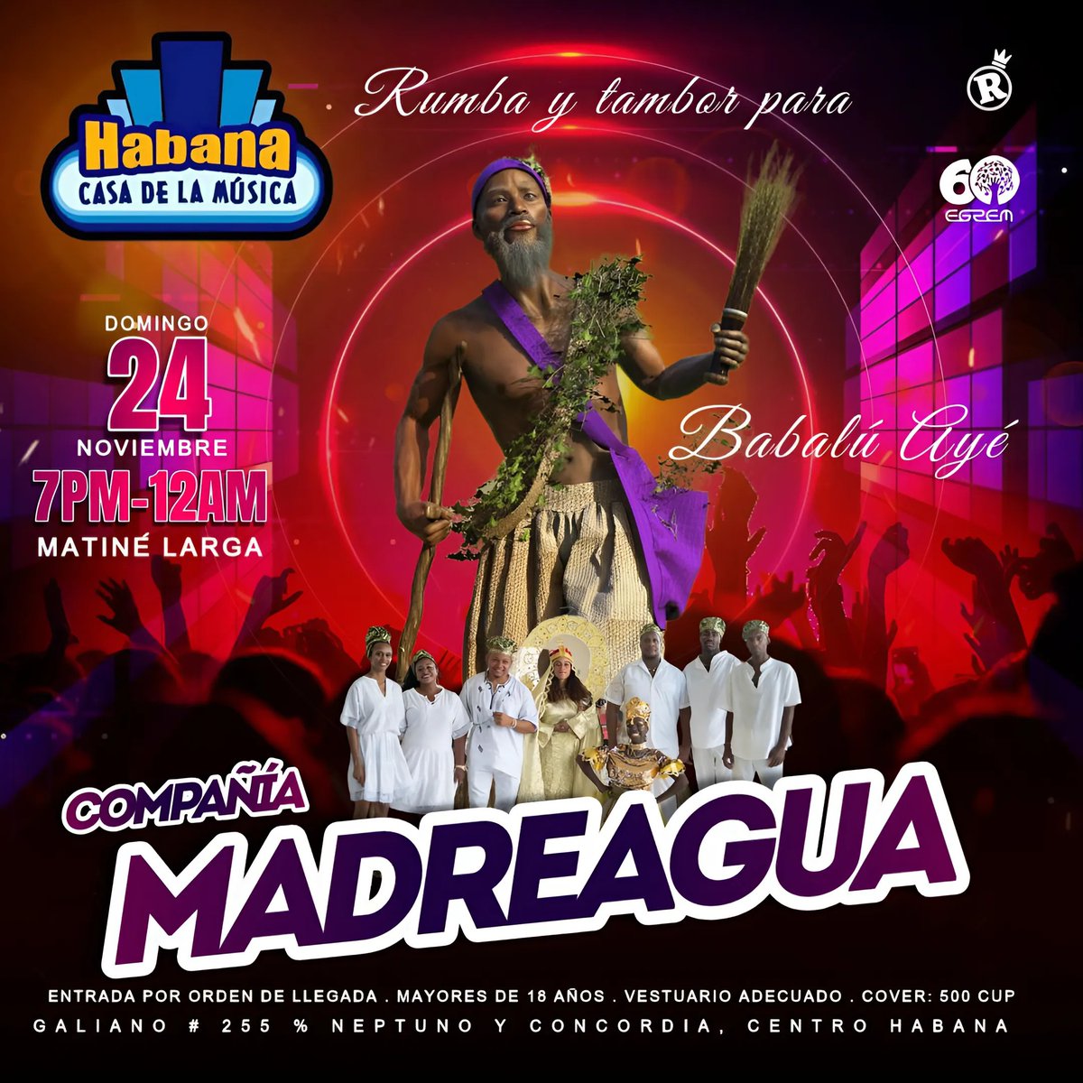 ksamusicahabana's tweet photo. Para "el viejo Lázaro"🟣, para Babalu Ayé estará dedicado el tambor y la rumba de hoy a cargo de #CompañíaMadreagua 🥁🇨🇺

📣 Acompáñanos en este espectáculo cargado de alegría, fe🙏 y sabor 🔥
✨️Ven a pedir salud y éxitos para todos👏 y tira tu pasillo #enelcorazóndelahabana ♥️ https://t.co/kBnLRhXjkL