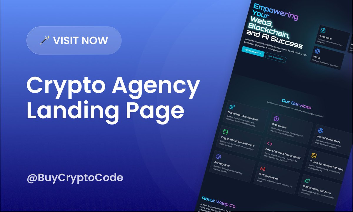 buycryptocode's tweet photo. 🚀Transform your crypto website with our modern React &amp; Next.js template!

Fully responsive, SEO-optimized, and super easy to customize. Perfect for crypto agencies ready to level up.🌐✨

Website - https://t.co/8frN7zq6sw

#CryptoAgency #Website #Blockchain #LandingPage https://t.co/IW1yLDQ79d