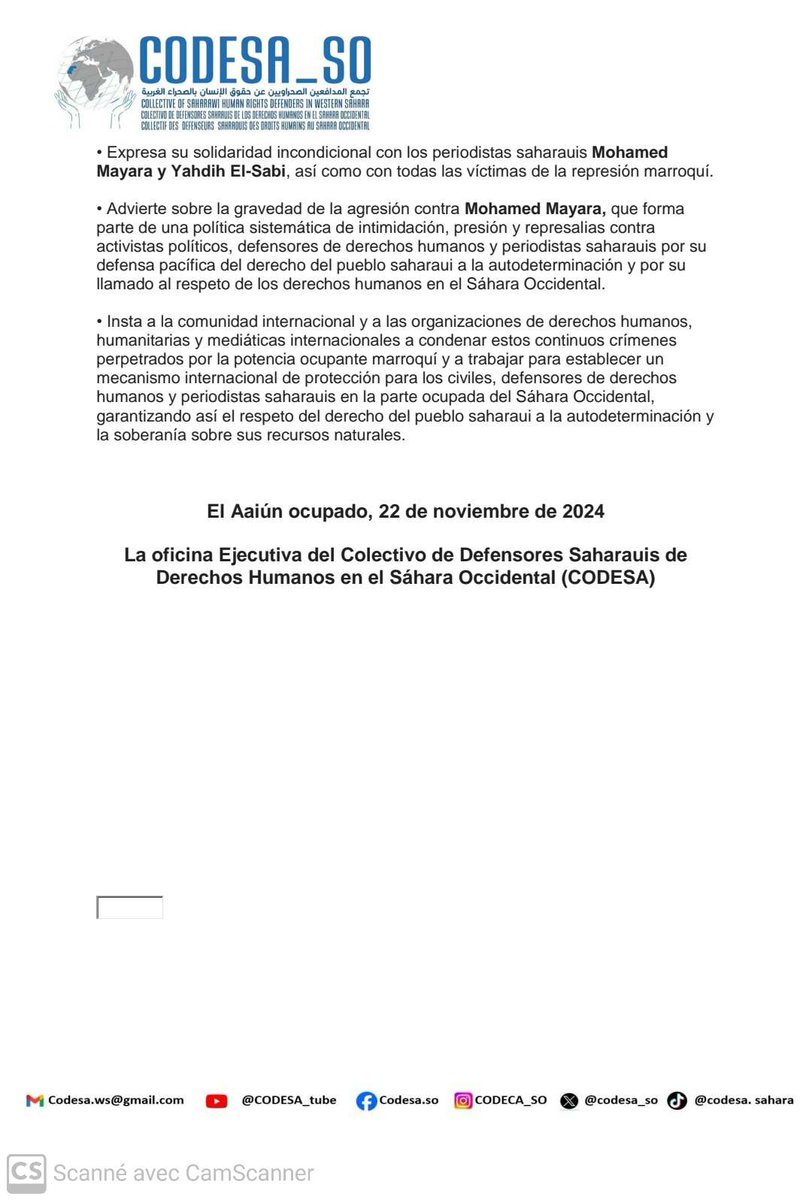 CODESA_SO's tweet photo. 🔴 Continuación del hostigamiento por parte de la potencia occupante marroqui contra periodistas y activistas de derechos humanos sahrauis en la parte ocupada del Sáhara occidental.
@EFEnoticias @ctxt_es @elmundoes 
@epdiplomatico @EU_Commission 
@europapress @elpais_espana https://t.co/ZgnsT0Xop9