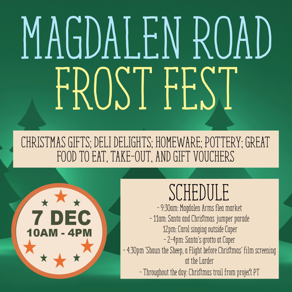 Super excited for this. Come and do your Christmas shopping, plus some carolling, a free Christmas film, and meet SANTA. Magdalen Road is awesome every day of the year but on Dec 7th it's going to be particularly awesome. Please share! #Oxford
