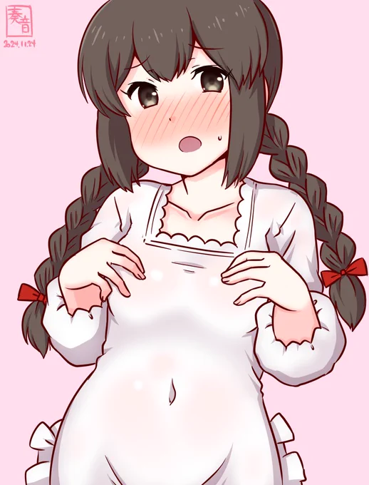「あ、あの… 気になってお料理できません…///」#艦これ版真剣お絵描き60分一本勝負_20241124#磯波 
