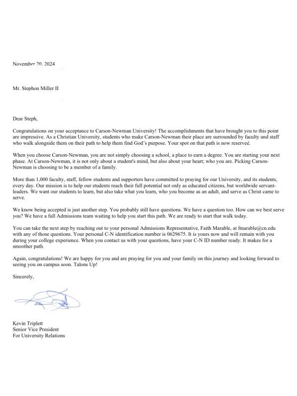 Blessed to receive another academic scholarship from Carson Newman!! Thank You God❤️