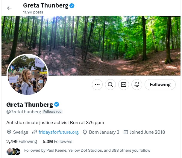 Stephen Lowe Watson ๐๐ (@stephenlowatson) on Twitter photo There's one reason I will be sorry if I finally decide to leave ex-Twitter. A follow from <a href="/GretaThunberg/">Greta Thunberg</a> was an honour I guess I earned by being one of her early followers. There's one reason I will be sorry if I finally decide to leave ex-Twitter. A follow from <a href="/GretaThunberg/">Greta Thunberg</a> was an honour I guess I earned by being one of her early followers.