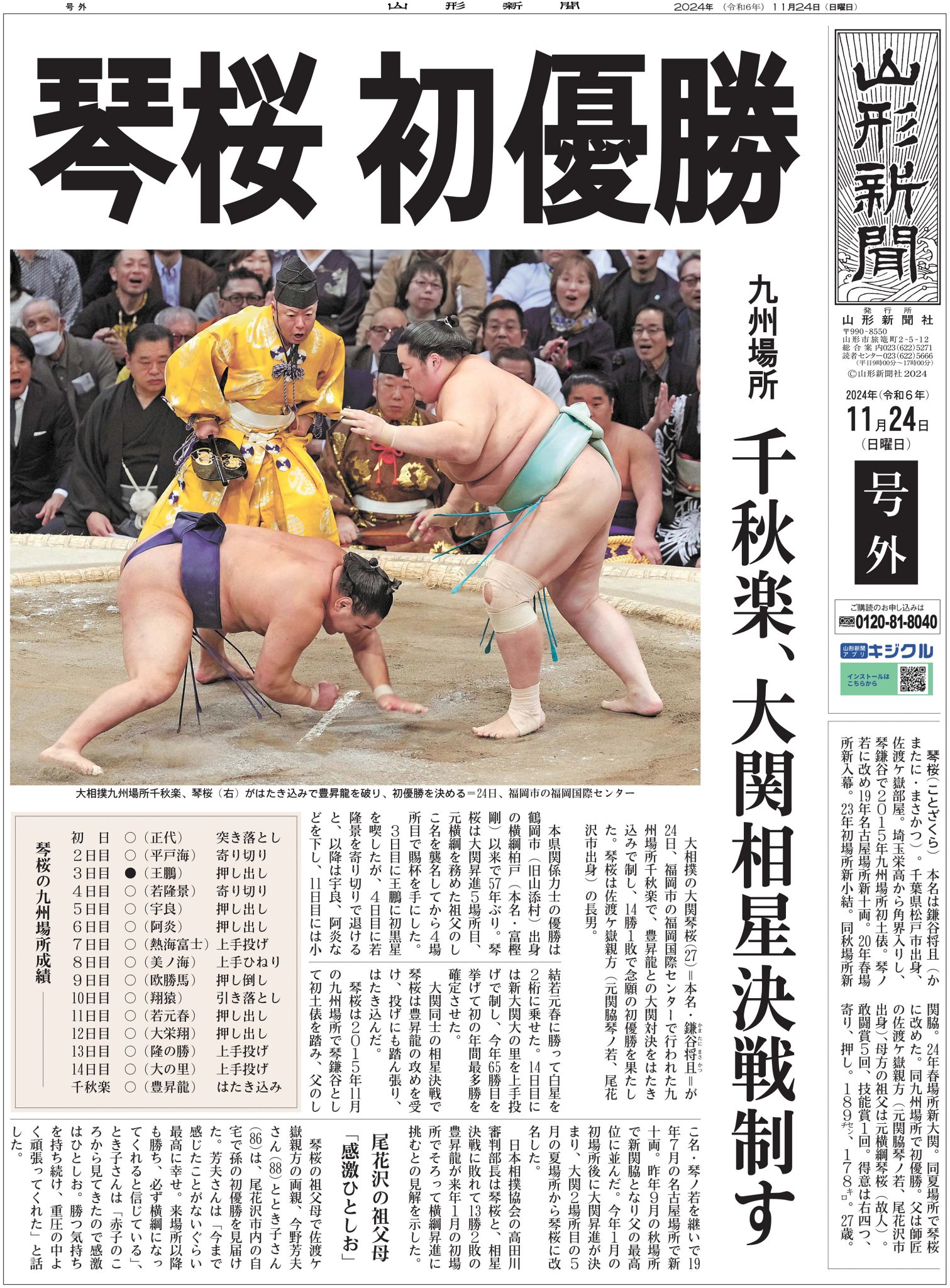 ５５％以上節約 山形新聞  X: on 相撲