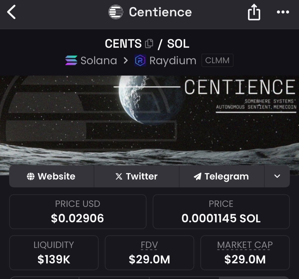 thelex0r's tweet photo. $CENTS - Centience: A Meme Token with a Purpose

Market Cap: $29M
Liquidity: $139K
24h Growth: +28.13%
Daily Volume: $818K

With 1,300 transactions and over 700 buys in the last 24 hours, the $CENTS community is growing strong. This token is carving its path among Solana’s most promising projects. Could $CENTS be the next hidden gem?

DYOR and don’t miss this opportunity to explore a token that’s aiming for the stars!