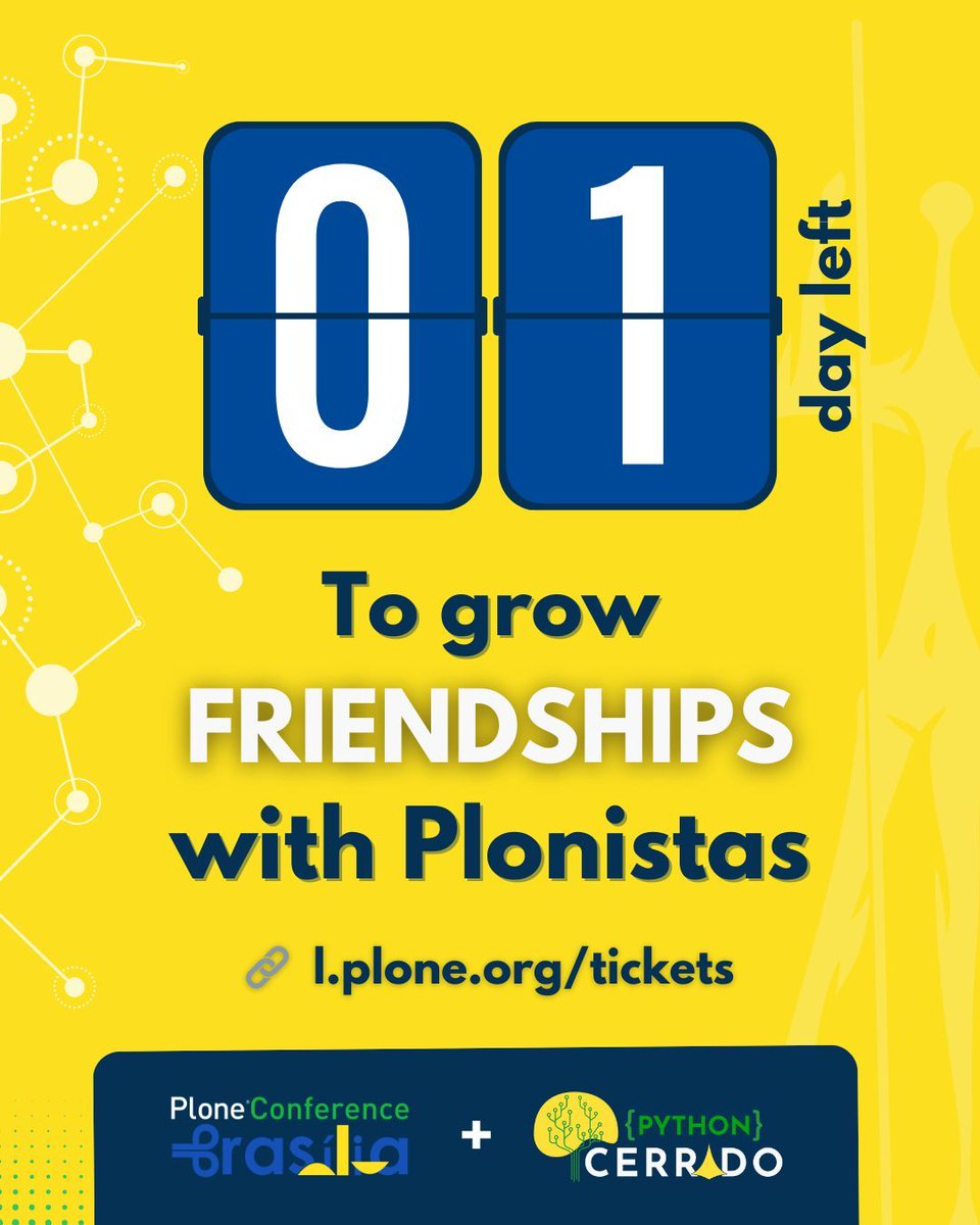 ploneconf's tweet image. 1 day left until #PloneConf2024 | #PythonCerrado2024! 🤝💙
Almost there! 🌟 Tomorrow is the day to grow friendships with Plonistas! Be part of a community where meaningful connections and collaboration come naturally.

Still time to get your ticket at buff.ly/4fpLXyo!