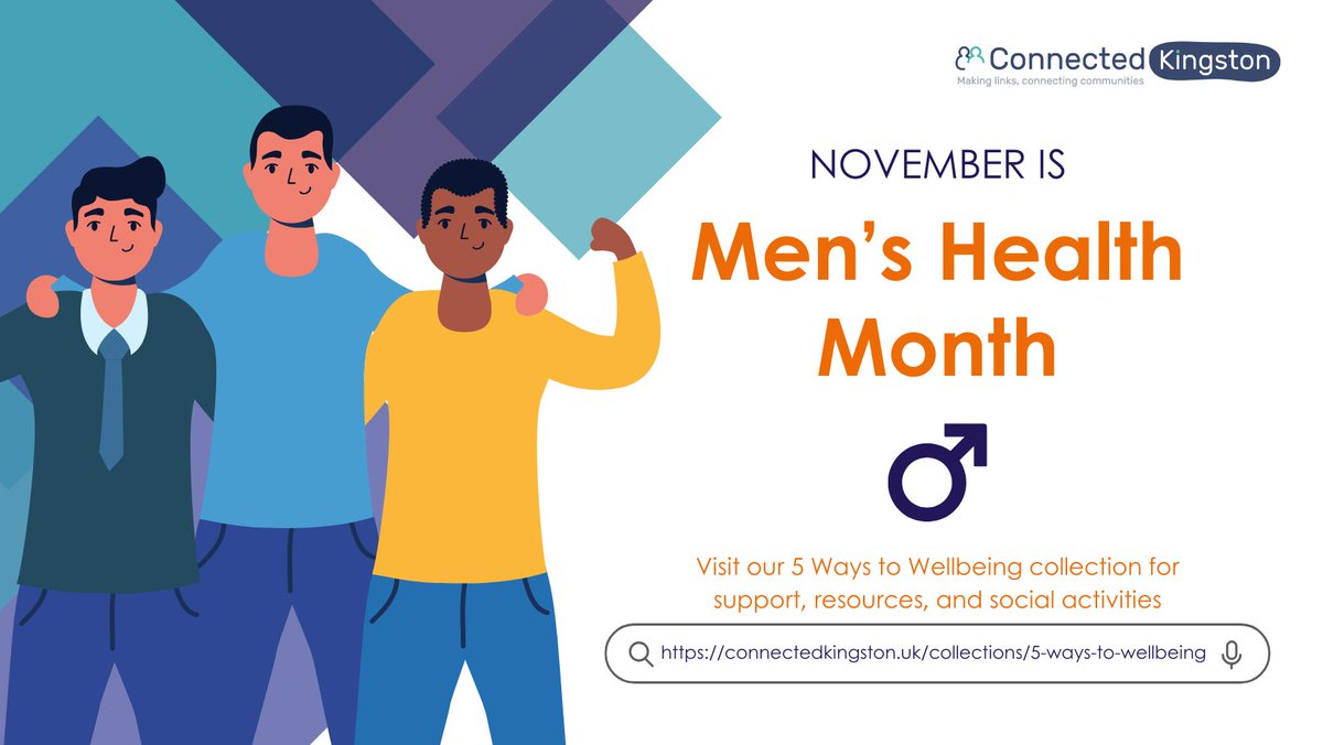 November is Men’s Health Month! 💙 

We’re raising awareness about mental health &amp; suicide prevention, prostate cancer, and testicular cancer. 

Men, open up and seek support. Your health matters! 💪

Visit: connectedkingston.uk/collections/5-…

#MensHealthMonth #BreakTheStigma