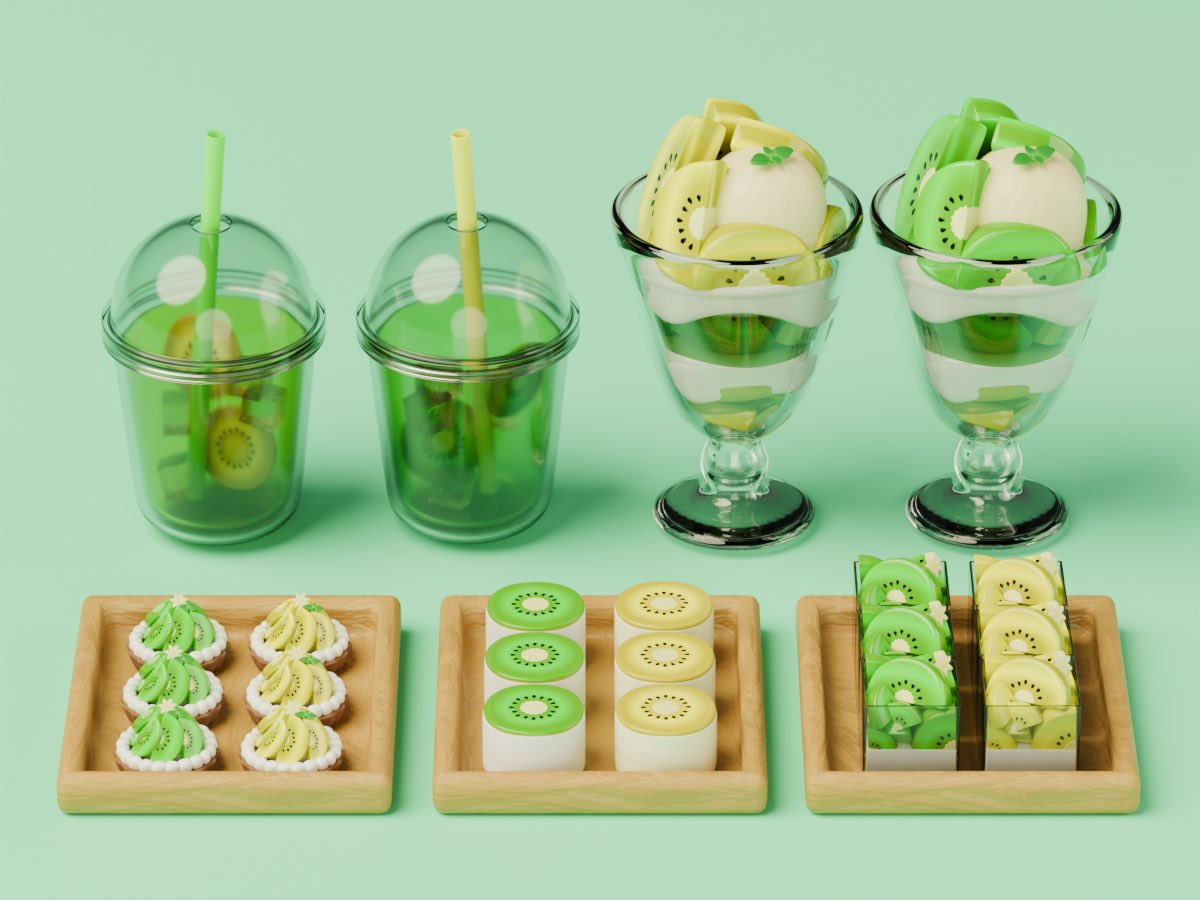 mow_b3d's tweet image. キーウィのキウイ屋さん🥝
Kiwi Kiwi Shop🥝
キウイ屋さんのメニューたち🥝
#blender #blender3d #b3d #3DCG #blender初心者 #kiwi #キーウィ #キウイ