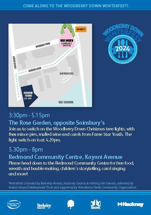 WINTERFEST is coming! We hope to see you Wed 4 Dec in #woodberrydown
#hackney 
3:30-5.15pm Details👇
