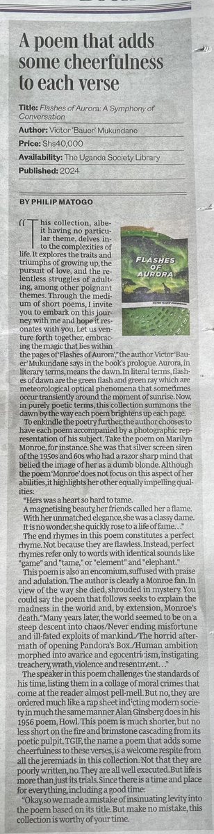 mr_bawar's tweet photo. A very insightful review of “Flashes of Aurora” by @MatogoPhilip and @DailyMonitor https://t.co/ViFq1tiExj