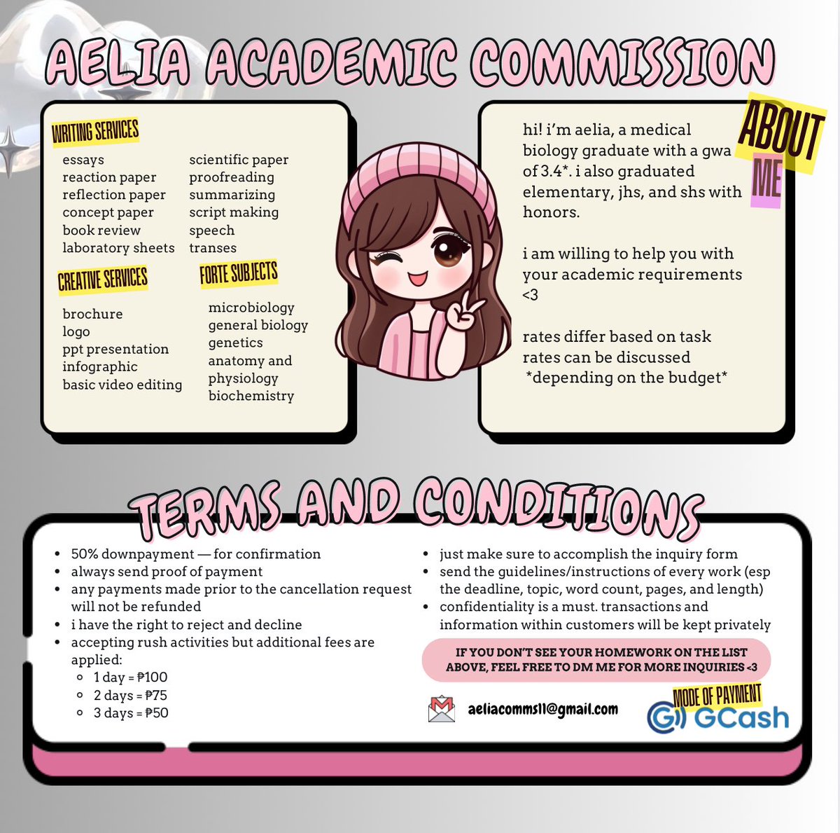 aeliascribes's tweet photo. hi #commsX ! ♥︎���˚ aelia’s back to help u with ur academic responsibilities! accepting rush and non-rush works, dm me for inquiries 📩

we accept:
ꔛ essays
ꔛ reflection
ꔛ modules
ꔛ script
ꔛ lab sheets
ꔛ scientific
ꔛ ppt
ꔛ transes
ꔛ infog

🏷️ lf client lf commissioner https://t.co/hKM8MJ2mrY