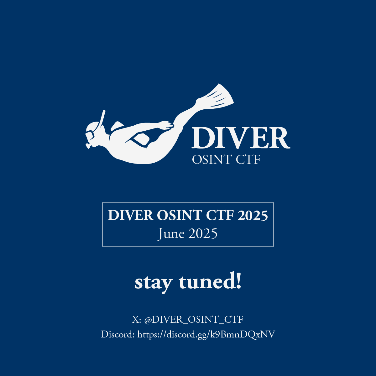 2025年6月に "DIVER OSINT CTF 2025" を開催します。詳細は追ってXおよびDiscordで告知します。
"DIVER OSINT CTF 2025" will be held in June 2025. Details will be announced on X and Discord.