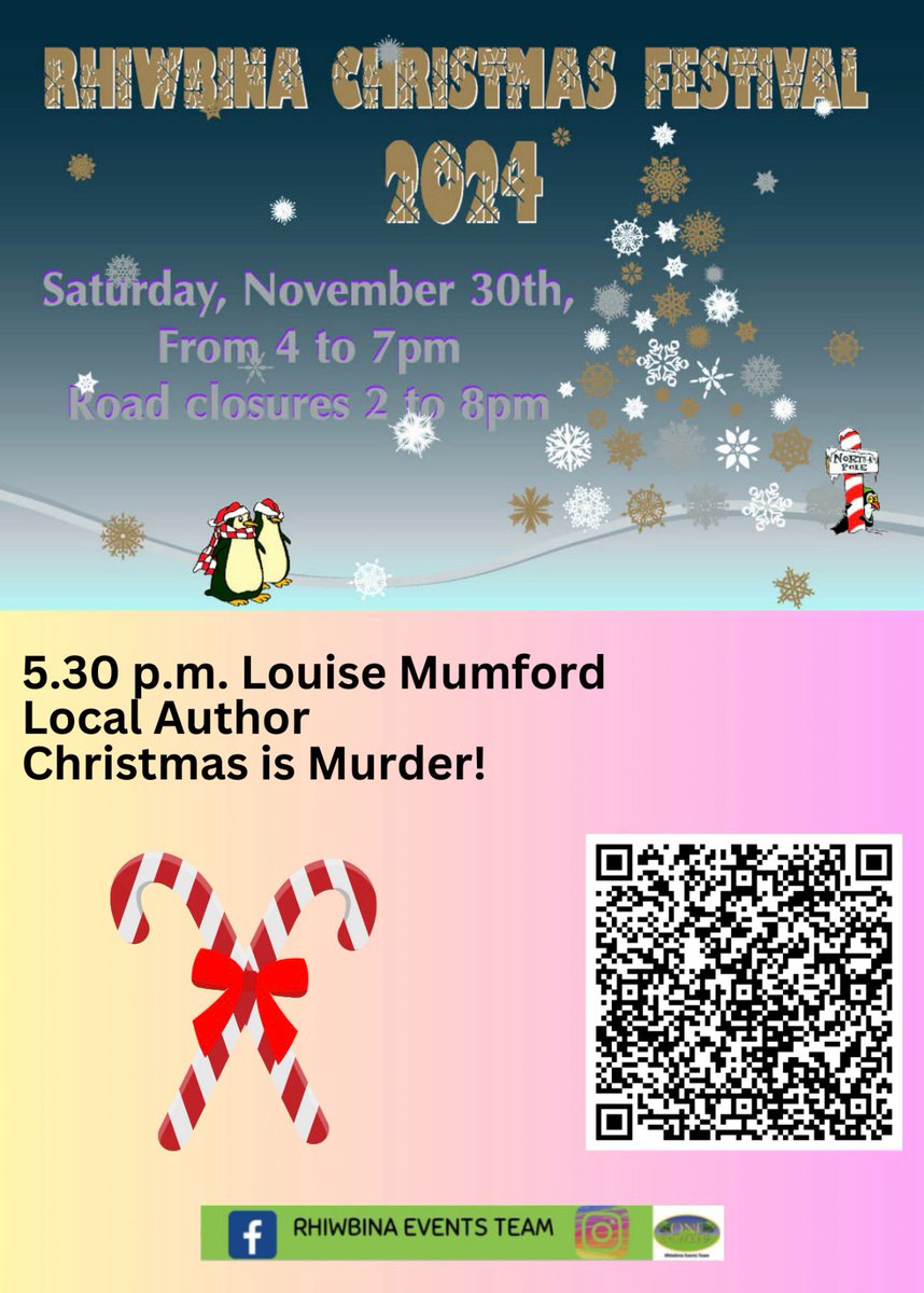 Calling anyone near Rhiwbina, Cardiff! Next Saturday (30th) is the Rhiwbina Christmas Festival and I'm doing a slot at the library talking all things books! Booking via QR code in picture below. Come along and help me explain why 'Christmas Is Murder'!