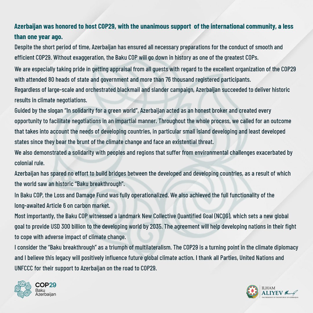 The COP29 is a turning point in the climate diplomacy!

#COP29 #COP29Azerbaijan