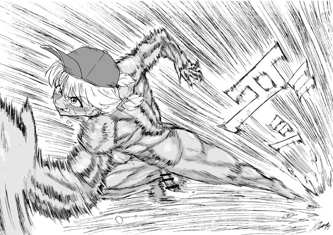 @vampire_atack
なんか動きのある絵が描きたかったので、走ってる絵留を描いてみました。
ペロっと舌を出すのは彼女の性格にそぐわないかと思ったのですが、カッコいいかなと思ったので良しとしました。
効果線くらいは定規で描けば良かったかもしれないと思いました。 