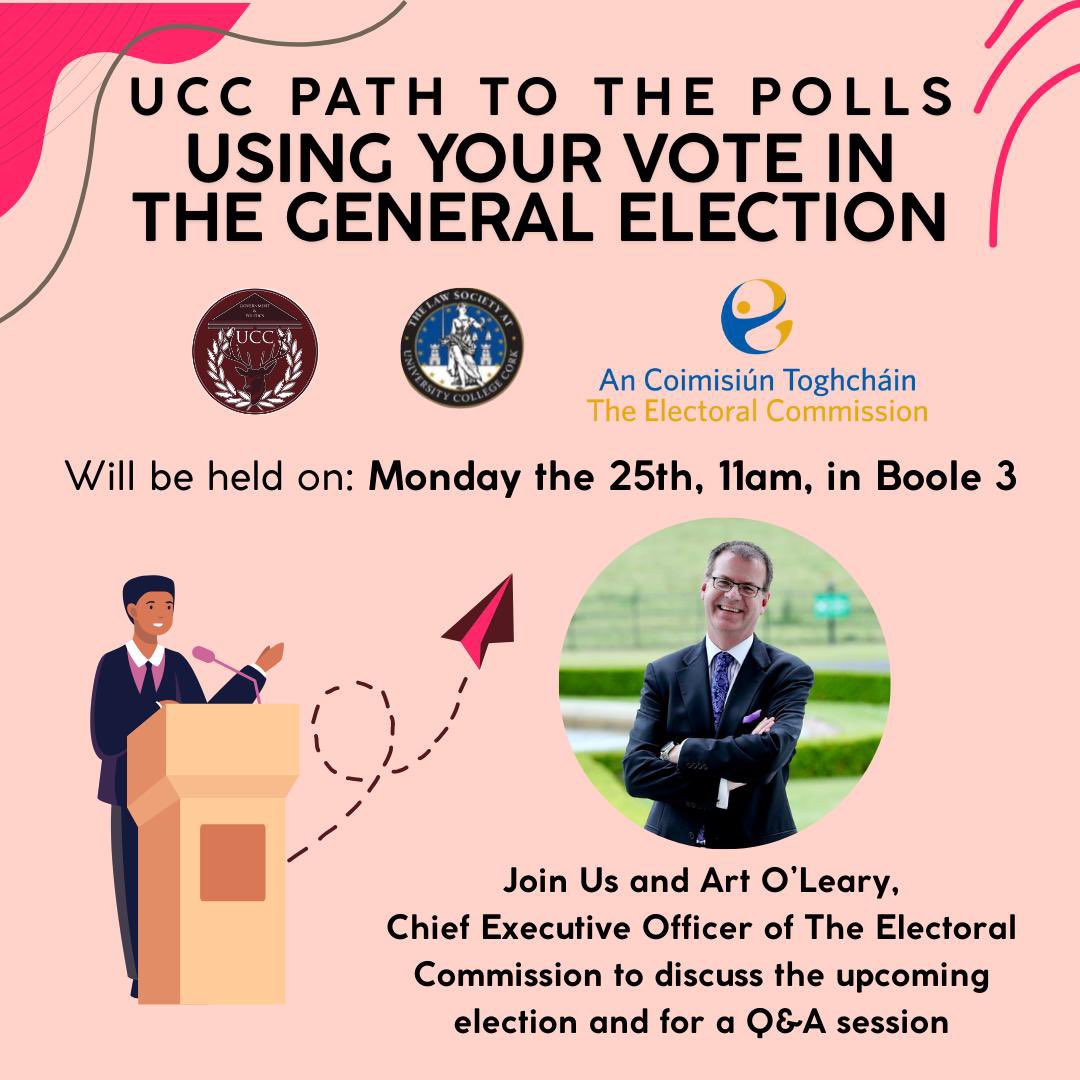 UCC Government & Politics Society (@uccgovpol) on Twitter photo Join Us and the Department of Government and Politics on Monday, to hear from <a href="/ArtOLeary/">Art O'Leary</a> about how important it is to vote in the upcoming election
📆Monday 25th
⏰11am
📍Boole 3
<a href="/theresareidy/">Theresa Reidy 🇺🇦</a> <a href="/UCCLawSociety/">UCC Law Society</a> Join Us and the Department of Government and Politics on Monday, to hear from <a href="/ArtOLeary/">Art O'Leary</a> about how important it is to vote in the upcoming election
📆Monday 25th
⏰11am
📍Boole 3
<a href="/theresareidy/">Theresa Reidy 🇺🇦</a> <a href="/UCCLawSociety/">UCC Law Society</a>