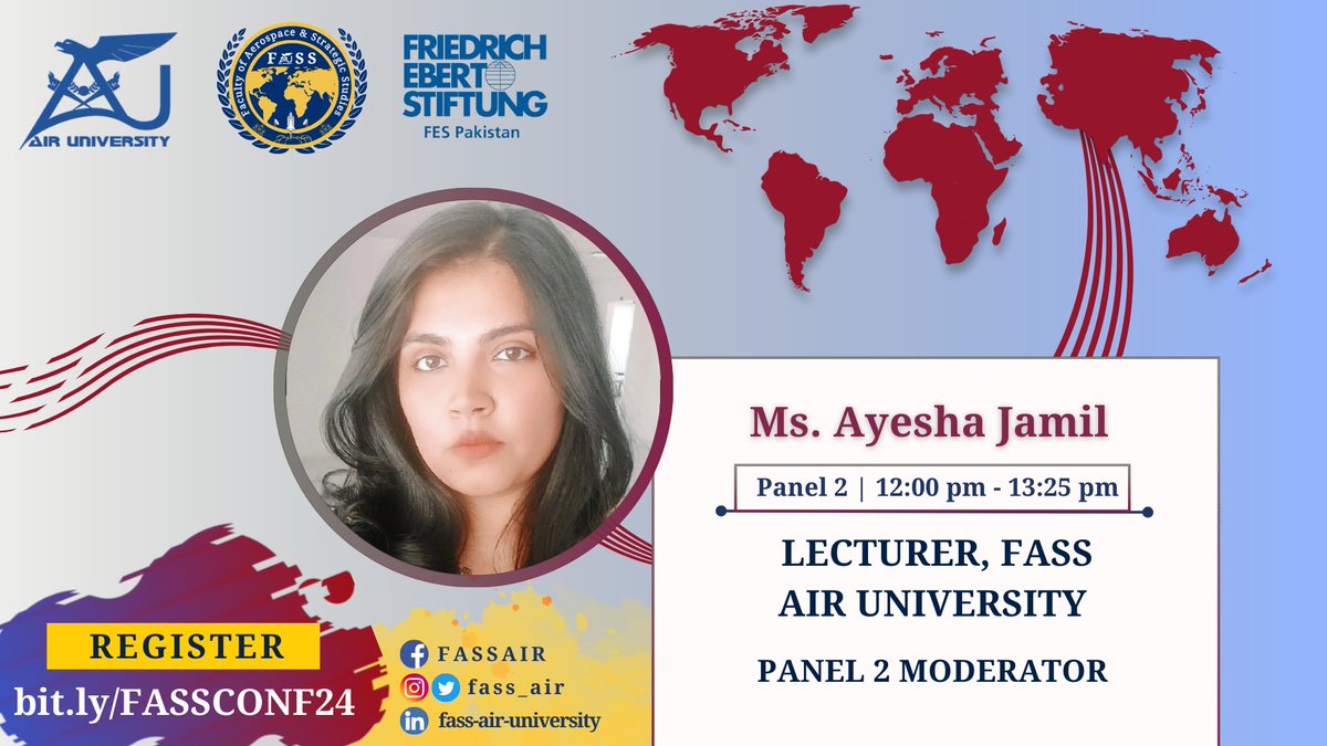 fass_air's tweet image. 📢 Panel 2 | Moderator Ms. @Ash_Turk007

The 2nd panel at #FASSCONF24 will examine #EmergingTechnologies and #InternationalSecurity.  

Don’t miss this - Register 📷 bit.ly/FASSCONF24

@adilsultan