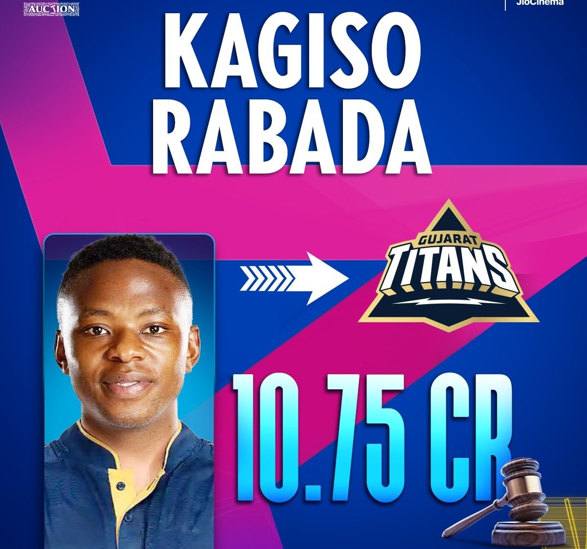 Kagiso Rabada joins Gujarat Titans  10.75 Cr! 

#IPLAuctionOnJioStar #IPLAuction #IPLAuction #IPLAuction2025 #IPL2025 #ipl2025auction #kagiso #iplretentions #ipl