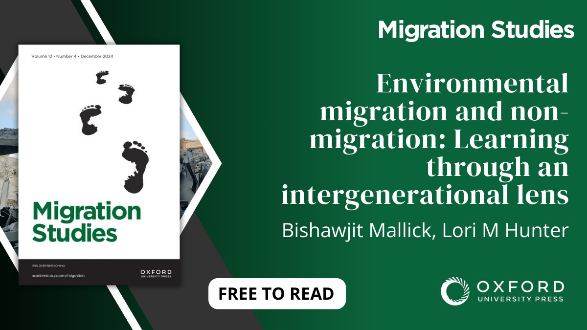 OUP Social and Behavioural Sciences (@oupsocsci) on Twitter photo In their paper published with <a href="/MigrationJrnl/">Migration Studies</a>, Mallick and Hunter propose an integration of a historical context to examine migration decision-making, accounting for an environmental context.
Read it here: oxford.ly/3YVYhjQ In their paper published with <a href="/MigrationJrnl/">Migration Studies</a>, Mallick and Hunter propose an integration of a historical context to examine migration decision-making, accounting for an environmental context.
Read it here: oxford.ly/3YVYhjQ