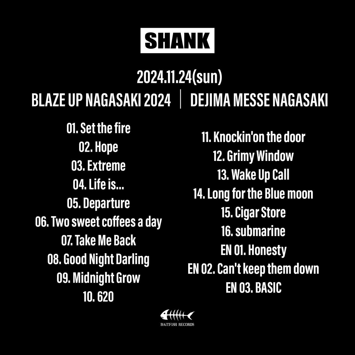 セットリスト】 2024/11/24(日) BLAZE UP NAGASAKI 2024 出島メッセ