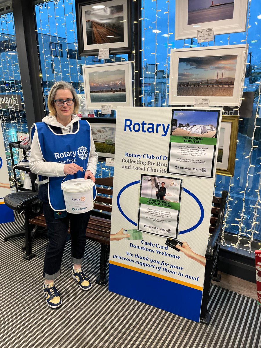 Rotary Club of Dublin Fingal launched an urgent appeal for families of Gaza - providing “Shelterboxes” - a tent, blankets, cooking equipment and water purifiers. Members are collecting at Nolans Clontarf the response is amazing!  Donate now via iDonate:  idonate.ie/fundraiser/RCD…