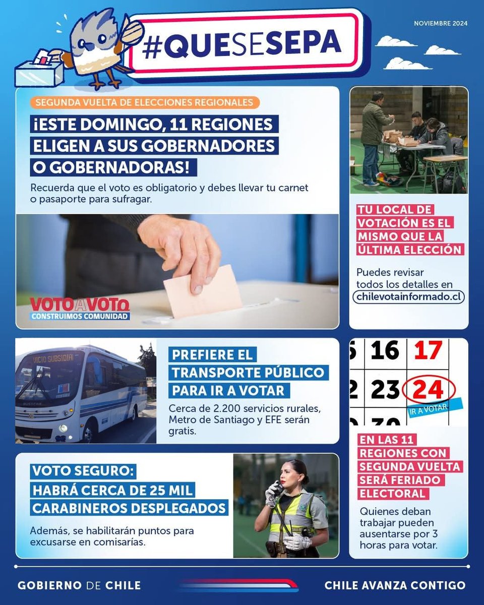 🗳️ Ya están desplegadas todas las fuerzas de orden público en la provincia de Biobío el día de hoy para el inicio del proceso por la Segunda Vuelta de elección de Gobernador Regional.
