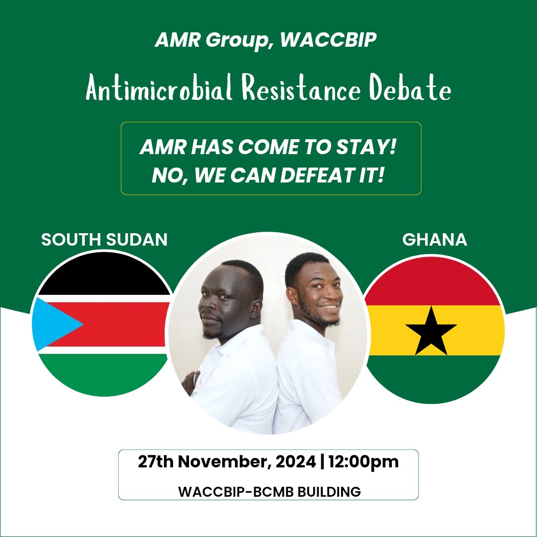 AMR @WACCBIP (@amr_waccbip) on Twitter photo A clash of the titans! The battle for the throne! Who wears the crown—AMR pathogens or 'the rest of us'? For or against? As a part of our #WAAW2024 #WAAW celebration, we are organizing an AMR debate <a href="/AMR_WACCBIP/">AMR @WACCBIP</a> <a href="/IsawumiAbiola/">Isawumi Abiola</a>. Yes, we can! <a href="/WACCBIP_UG/">WACCBIP</a> <a href="/gordon_awandare/">Gordon Awandare</a> <a href="/UnivofGh/">University of Ghana</a> A clash of the titans! The battle for the throne! Who wears the crown—AMR pathogens or 'the rest of us'? For or against? As a part of our #WAAW2024 #WAAW celebration, we are organizing an AMR debate <a href="/AMR_WACCBIP/">AMR @WACCBIP</a> <a href="/IsawumiAbiola/">Isawumi Abiola</a>. Yes, we can! <a href="/WACCBIP_UG/">WACCBIP</a> <a href="/gordon_awandare/">Gordon Awandare</a> <a href="/UnivofGh/">University of Ghana</a>