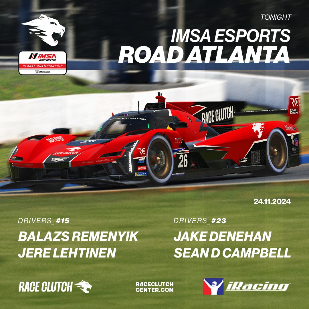 Raceday IMSA Esports Round 1 🔥

Tonight sees the first race at Road Atlanta for the <a href="/IMSA/">IMSA</a> Esports Global Championship, where our two crews will be doing their utmost to set the pace !

Let’s go racing ! 💪